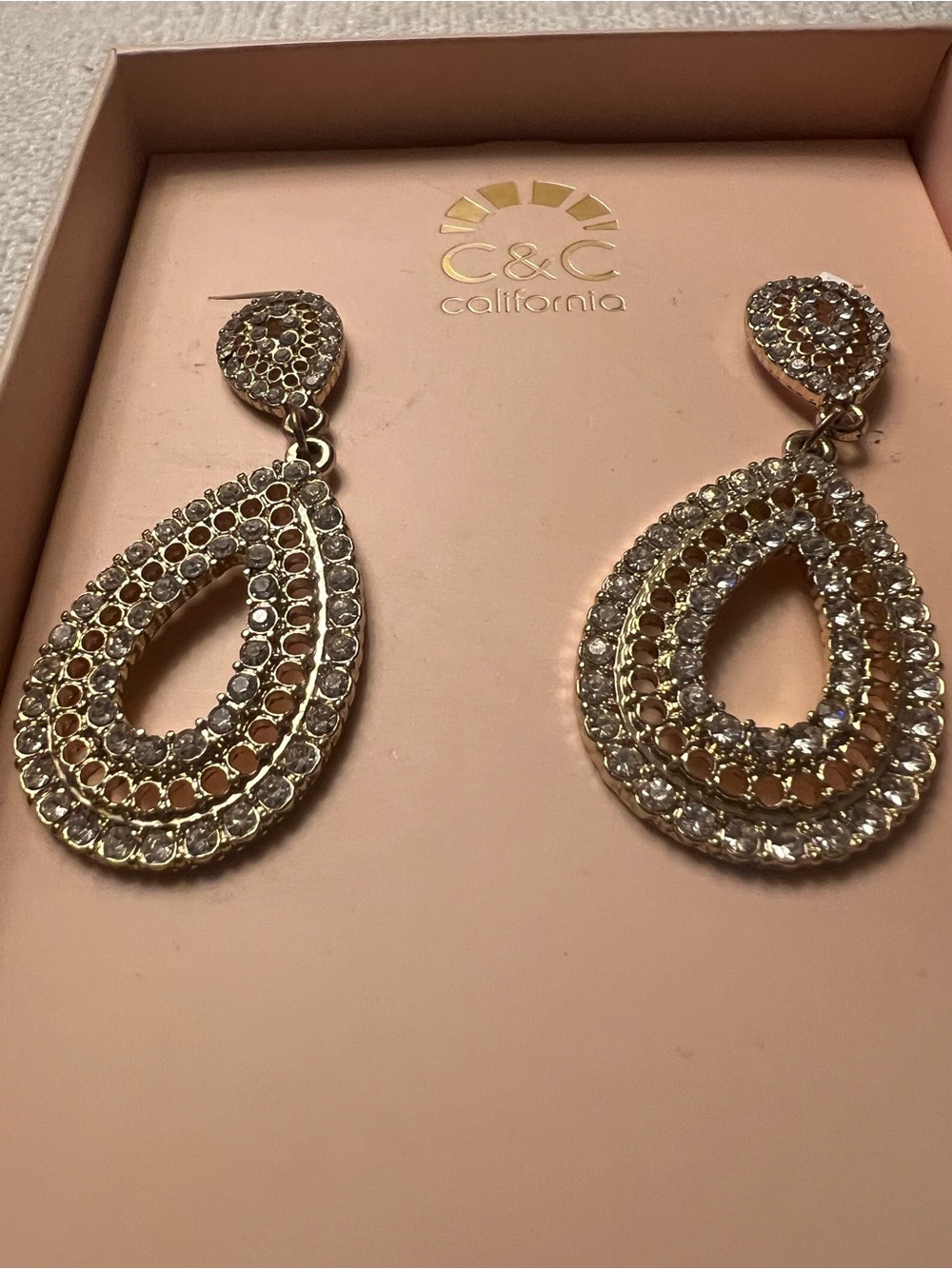 C&C California Gold Teardrop Rhinestone Dangle Earrings